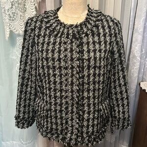 Ann Taylor Boucle’ Polyester Blend Lined Houndstooth Jacket Design Sz 10…